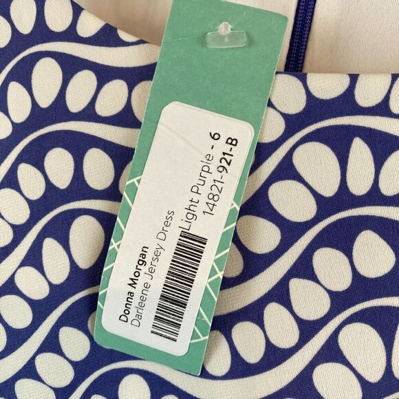 Donna Morgan Darleene Jersey Dress Purple Geometric Print Waves Size 6 Office - Picture 6 of 13
